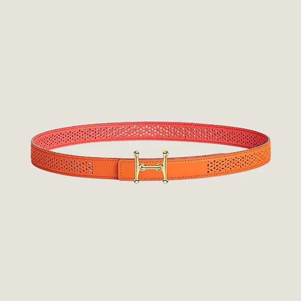 Hermes Women Mors H Belt Buckle &amp; Reversible Leather Strap 24 mm-Orange